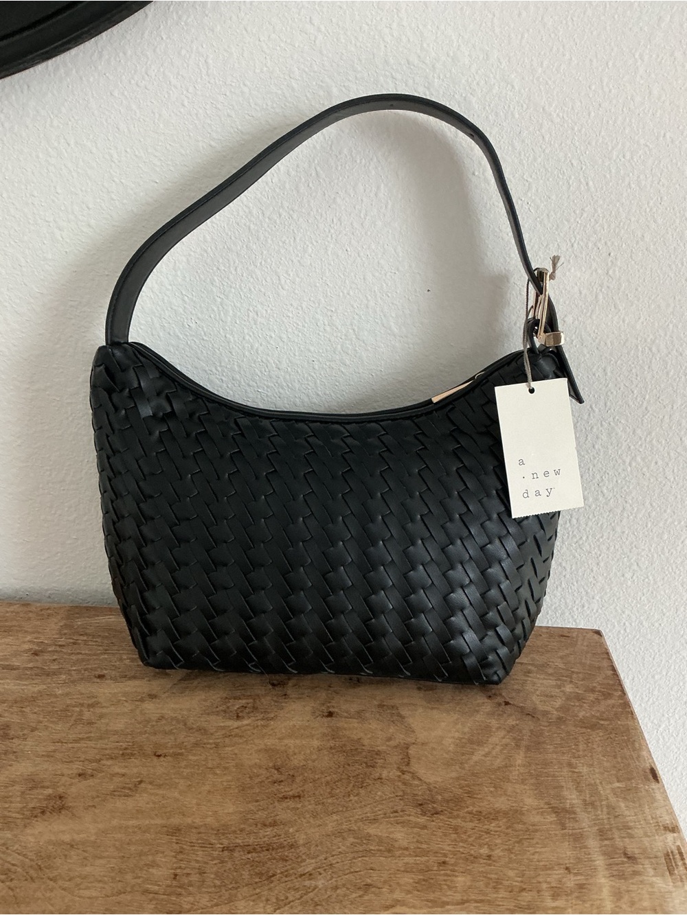 a new day Black Woven Hobo Shoulder Bag